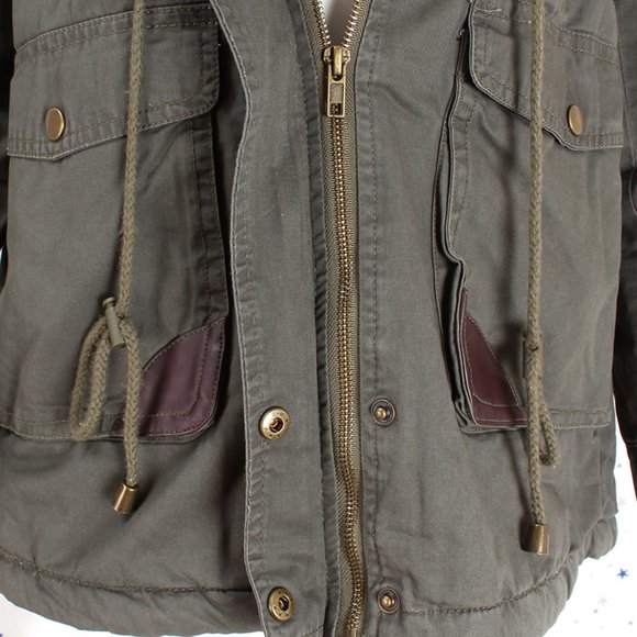 Fur Lined Faux Fur Hooded Utility Military Jacket - Picture 6 of 9